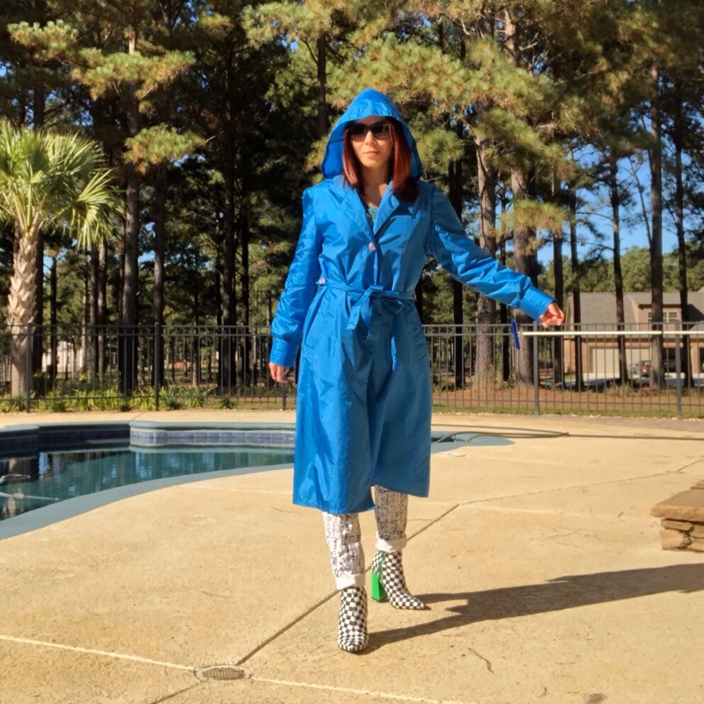 SWISH SWOOSH TEAL HOODED TRENCH COAT